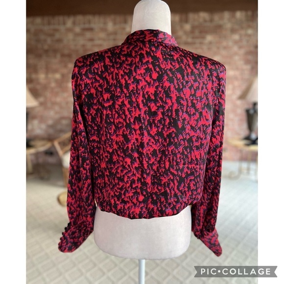Express Red Abstract Surplice Neck Blouse Top NWT S - Picture 11 of 16